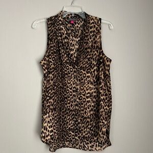 Vince Camuto “Mob Wife” Y2K Animal Print Sleeveless V-Neck Flowy Top – Women’s S